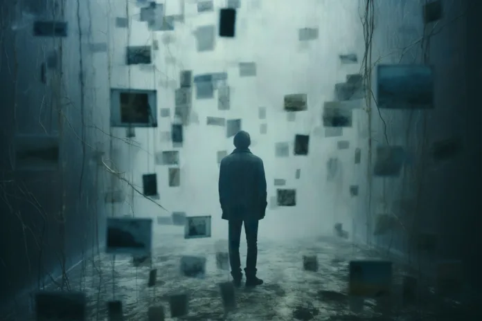 A person looking at pictures trying to connect the dots mentally to a story which may or maynot be factually true.