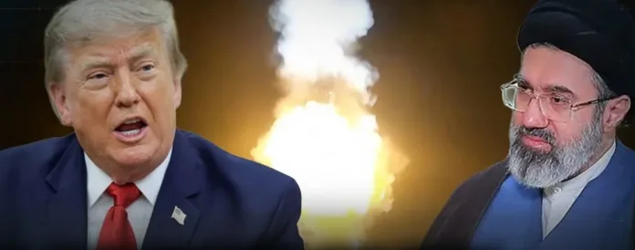 US Iran escalation image showing Donald Trump and an Iranian leader with an explosion in the background