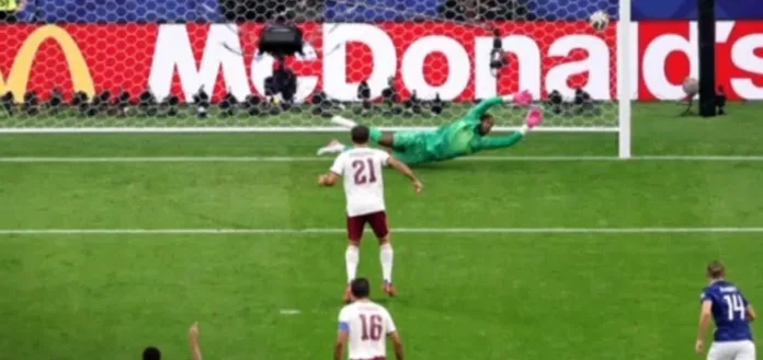 Spain's Mikel Oyarzabal scores a penalty against France during the FIFA World Cup semi-final