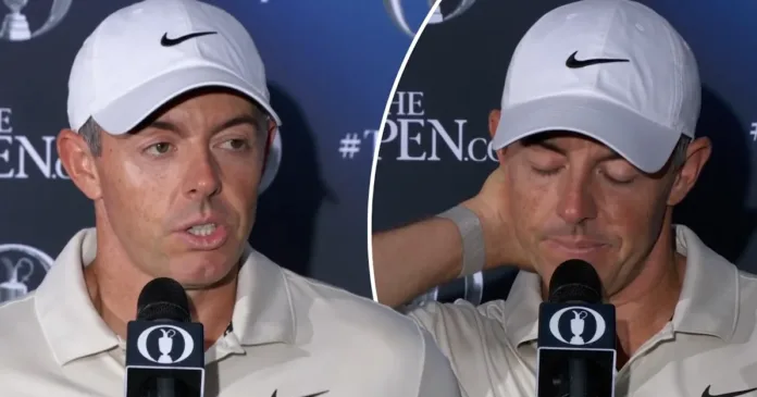 Rory McIlroy speaks during a press conference after his opening round at The Open Championship following a frustrating start at Royal Birkdale.
