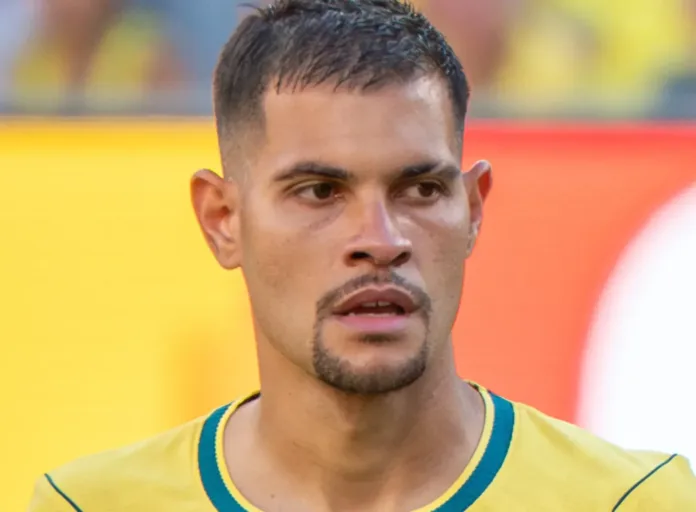 Bruno Guimarães during a football match amid reports of his transfer from Newcastle United to Arsenal.