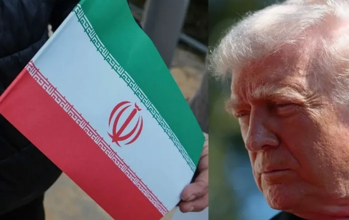 Trump Iran talks: Iranian flag displayed alongside President Donald Trump following his announcement of renewed negotiations with Iran.