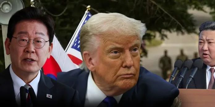 Trump and South Korean officials amid South Korea drills