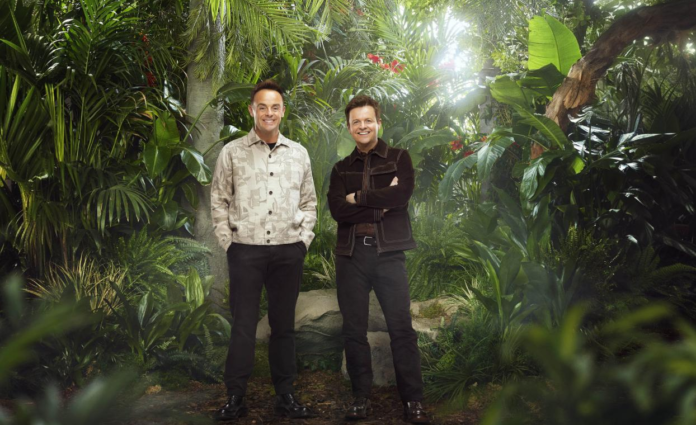 Ant McPartlin and Declan Donnelly standing together surrounded by tropical greenery in an I'm a Celebrity promotional photograph.